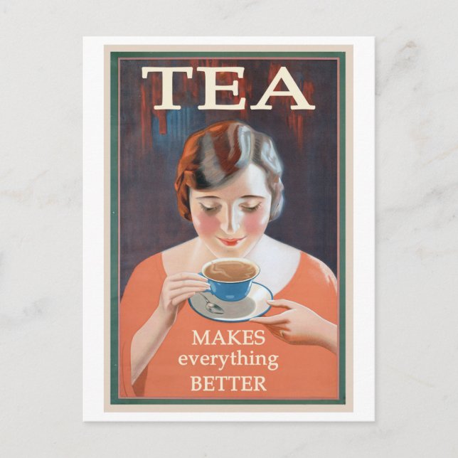 Tea Makes Everything Better Vintage Poster Postcard (Front)