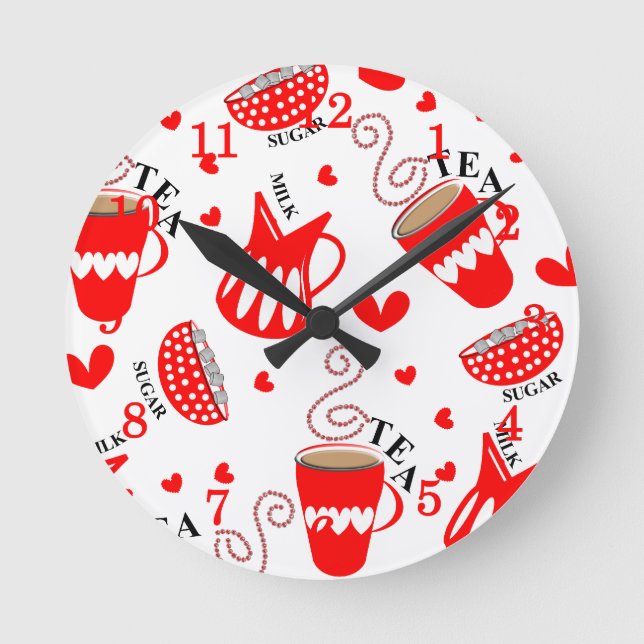 Tea Milk Two Sugars Please Retro Style Print Round Clock (Front)