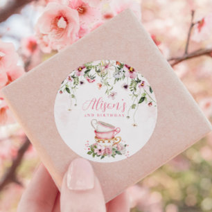 Tea Party 2nd Birthday Invitation  Classic Round Sticker