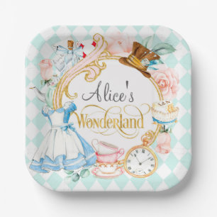 Tea party alice in wonderland girl birthday paper  paper plate