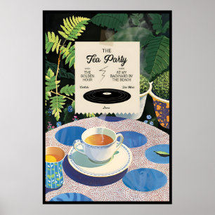 Tea Party Art Print Backyard Garden Illustration