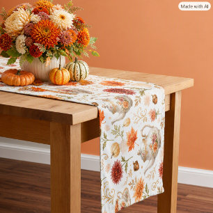Tea Party Autumn Pumpkin Floral Pattern Short Table Runner