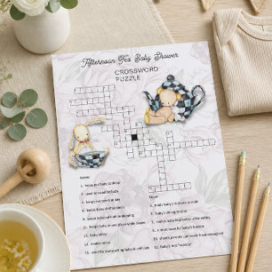 Tea Party Baby Shower Crossword Puzzle Card