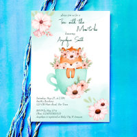 Tea party baby shower cute baby fox in a mug