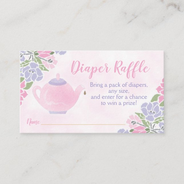 Tea Party Baby Shower Diaper Raffle Ticket Enclosure Card (Front)