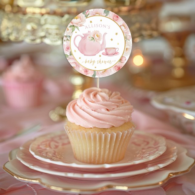 Tea Party Baby Shower Favour Sticker (Tea Party Baby shower Sticker Favors)