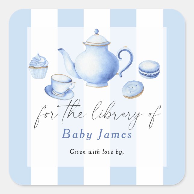 Tea Party baby shower - For the library of Square Sticker (Front)