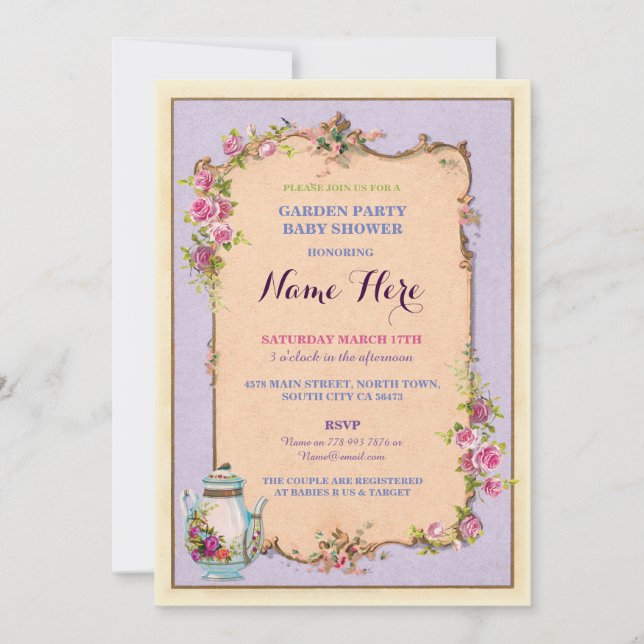 Tea Party Baby Shower Garden Teapot Invitation (Front)