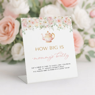 Tea Party Baby Shower How Big is Mommy's Belly Pedestal Sign
