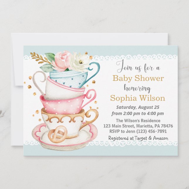 Tea Party Baby Shower Invitation (Front)