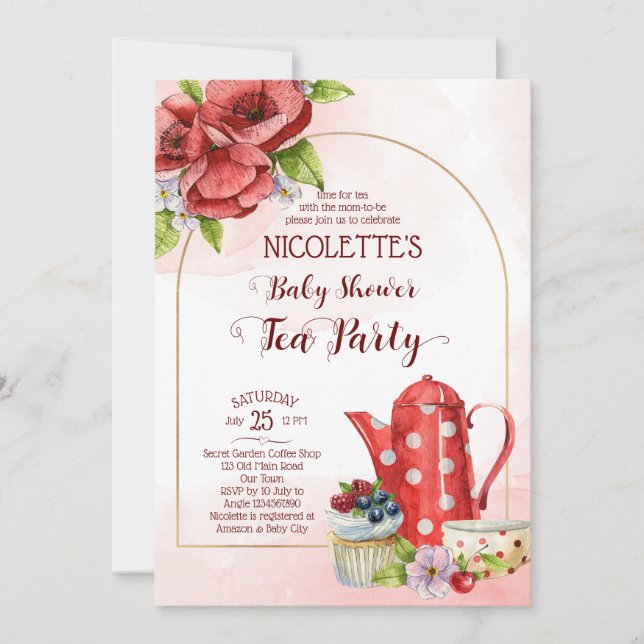 Tea party baby shower invitation template (Front)