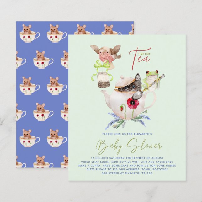 Tea Party Baby Shower Invitations Cute Tea Pot (Front/Back)