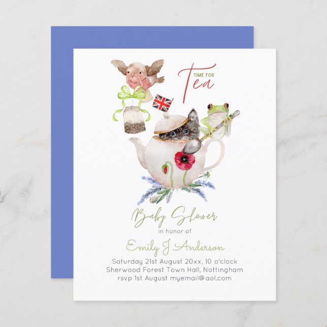 Tea Party Baby Shower Invitations Cute Tea Pot (Front/Back)