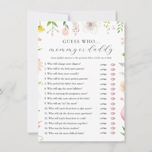 Tea Party Baby Shower Mummy or Daddy Game Card (Front)