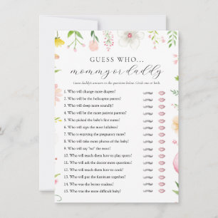 Tea Party Baby Shower Mummy or Daddy Game Card
