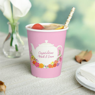 Tea Party Baby Shower Pink Paper Cups