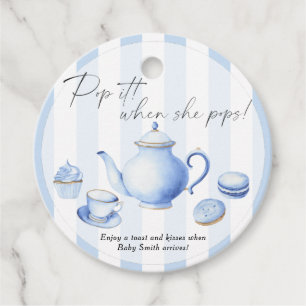 Tea Party Baby shower - Pop it! When she pops! Favour Tags
