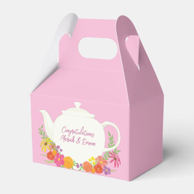 Tea Party Baby Shower Teapot Pink Girl Favour Box (Front Side)