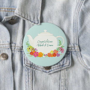 Tea Party Baby Shower Teapot Spring Floral 10 Cm Round Badge
