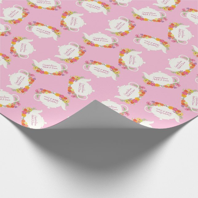Tea Party Baby Shower Teapot Spring Floral Wrapping Paper (Corner)