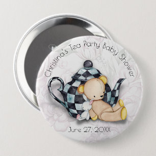 Tea Party Baby Shower (Teddy Bear) 4" Button