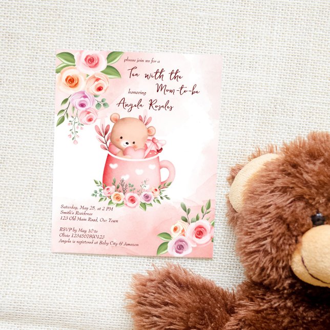 Tea party baby shower  teddy mug budget invite (Creator Uploaded)