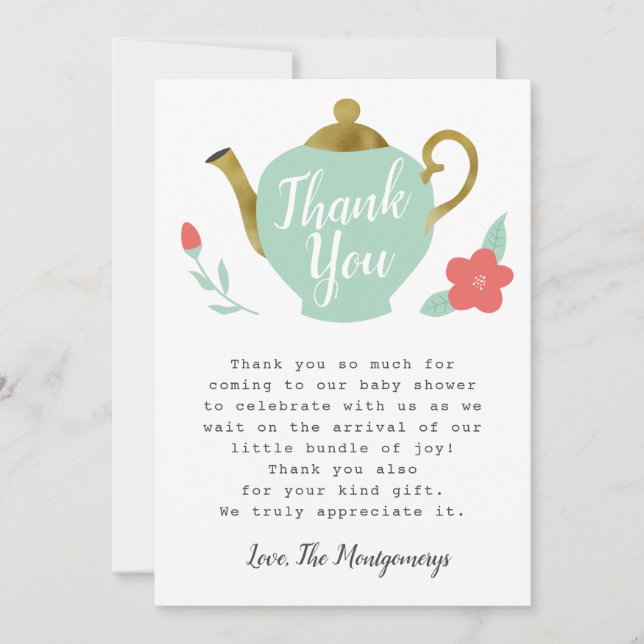 Tea Party Baby Shower Thank You Card (Front)