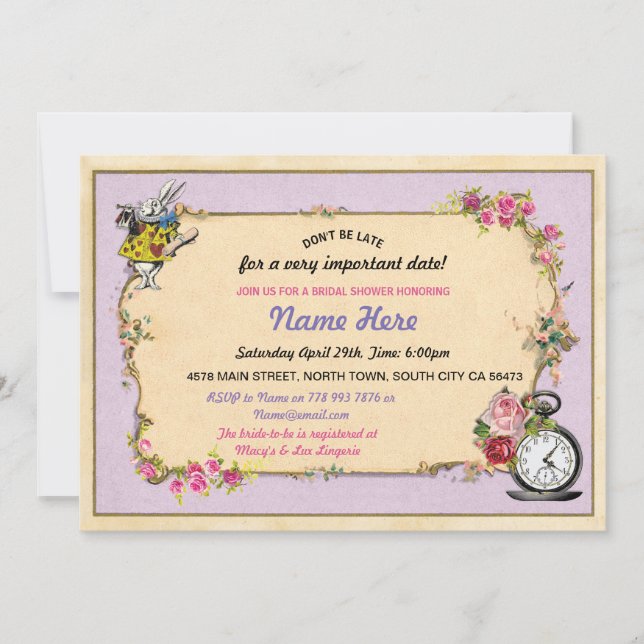 Tea Party Bachelorette Rabbit Purple Invite (Front)