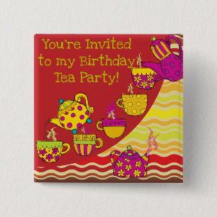 Tea Party Birthday Button