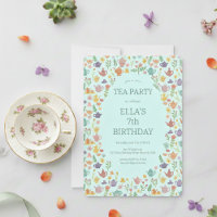 Tea Party Birthday Cute Custom Colourful Floral