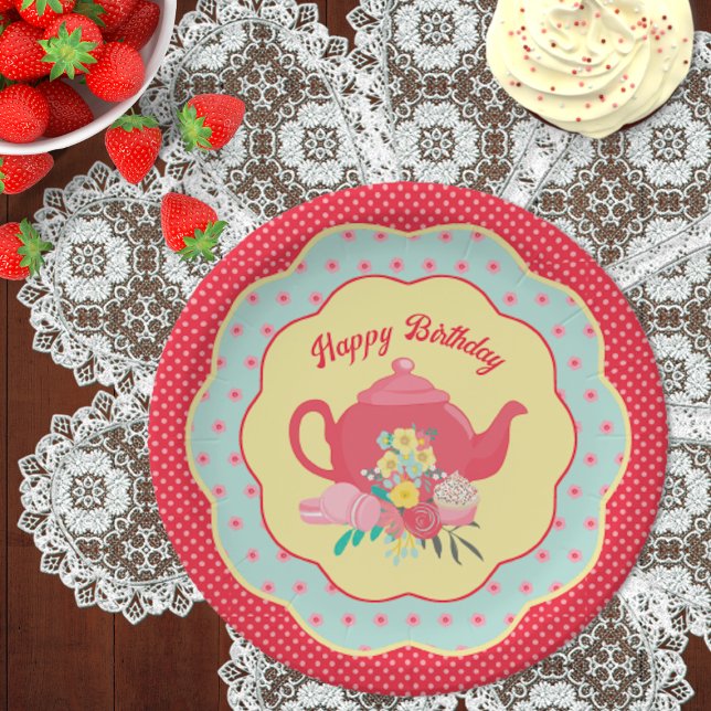 Tea Party Birthday Dessert Paper Plate (Creator Uploaded)