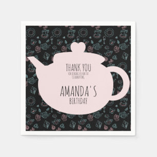 Tea Party Birthday Doodle Background Napkin