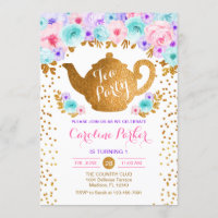 Tea Party Birthday - Gold White Pink Teal Purple