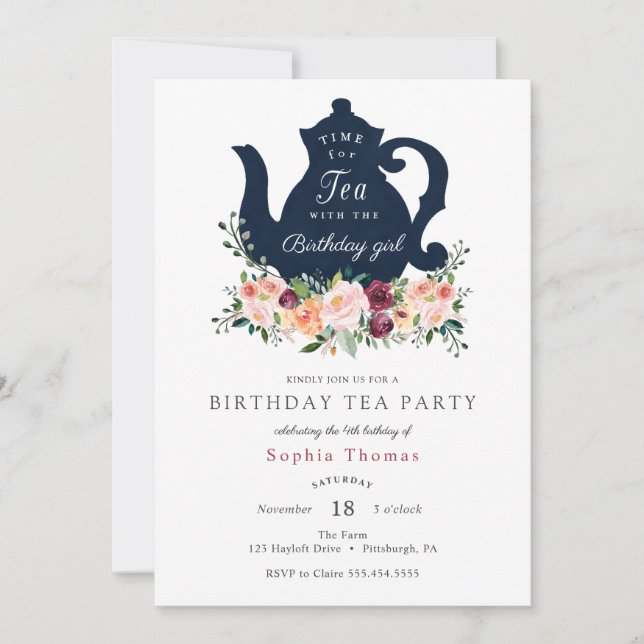 Tea Party Birthday Invitation (Front)