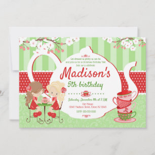 Tea Party Birthday Invitation - Christmas - Girl
