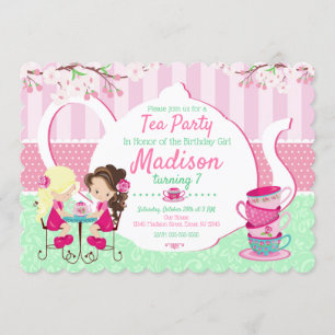 Tea Party Birthday Invitation / Girl / Pink Teal
