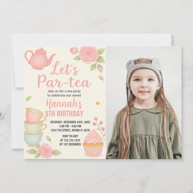 Tea Party Birthday Invitation with Floral (Front)
