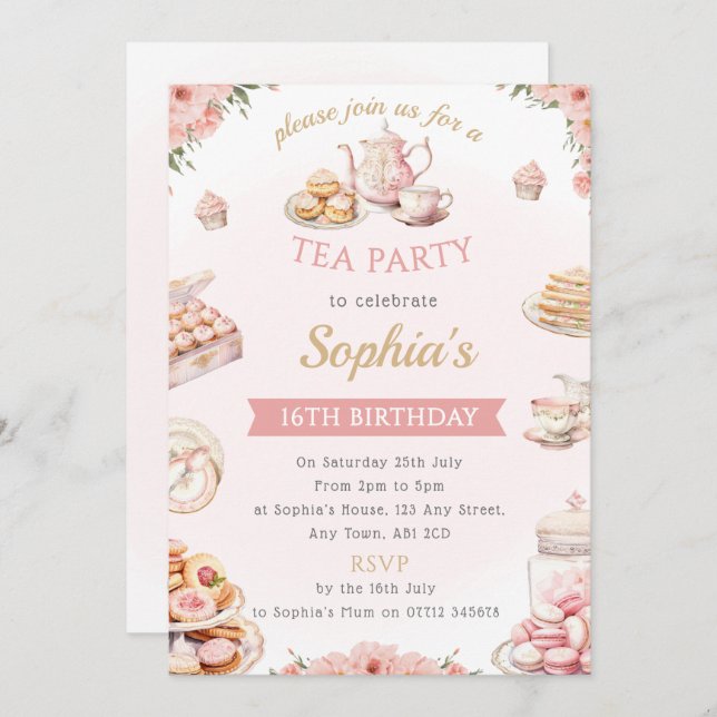 Tea Party Birthday Party Invitation Afternoon Tea (Front/Back)