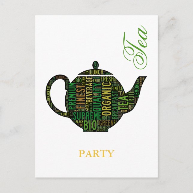 Tea Party - Black Teapot text design Postcard (Front)