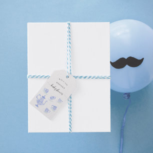 Tea Party Blue China White Lace Boy Baby Shower Gift Tags