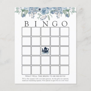 Tea Party Blue Floral Bridal Bingo Game Card