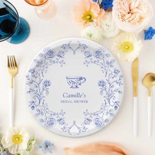 Tea Party Blue Floral Bridal Shower Paper Plate