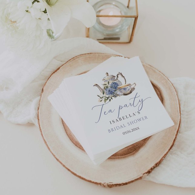 Tea Party Blue Floral Elegant Bridal Shower Napkin (Creator Uploaded)