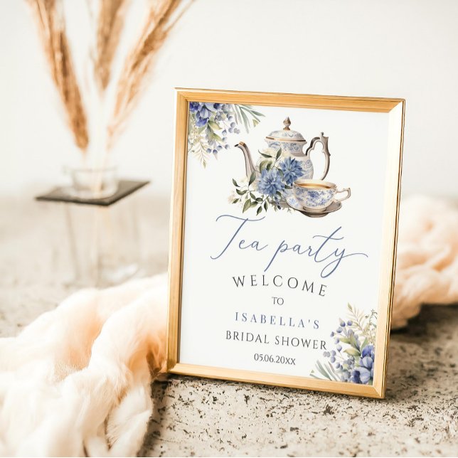 Tea Party Blue Floral Watercolor Bridal Welcome Poster (Creator Uploaded)
