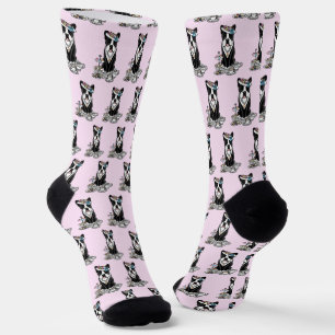 Tea Party Boston Terrier (black) Cute Dog Socks