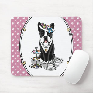 Tea Party Boston Terrier Dog (black) Cute Mouse Pad