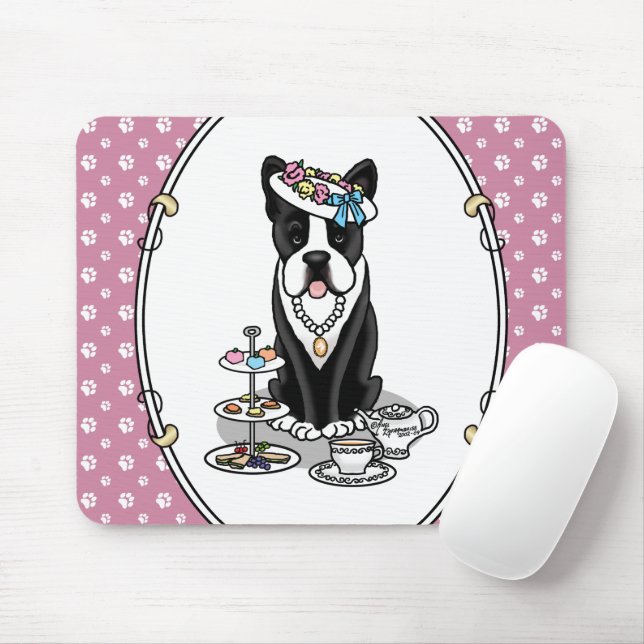 Tea Party Boston Terrier Dog (black) Cute Mouse Pad (With Mouse)