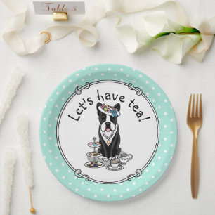 Tea Party Boston Terrier Dog (black) Cute Paper Plate