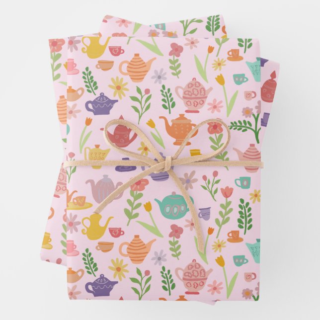 Tea Party Bridal Easter Spring Floral Colourful  Wrapping Paper Sheet (In situ)