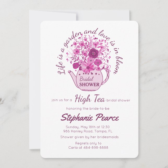 Tea Party Bridal or Baby Shower Teacup Floral Pink Invitation (Front)